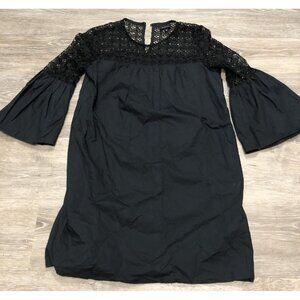 Who What Where Women SZ M Black Bell Sleeve Witchy‎ Goth Tunic Blouse Crochet